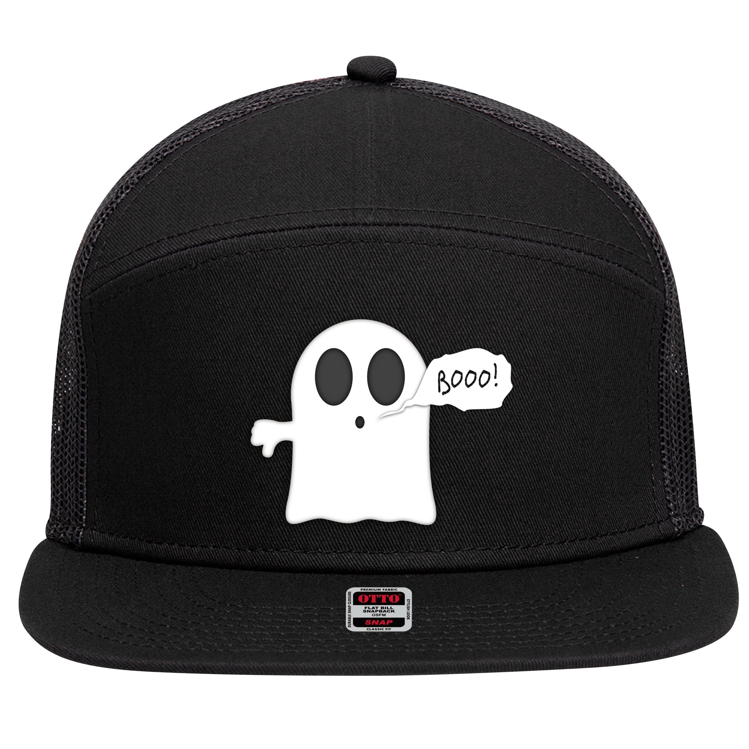 Boo Thumbs Down Ghost 7 Panel Mesh Trucker Snapback Hat