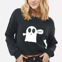 Boo Thumbs Down Ghost Cropped Pullover Crew