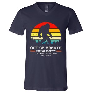 Bigfoot Out Of Breath Hiking Society Sasquatch Wilderness V-Neck T-Shirt