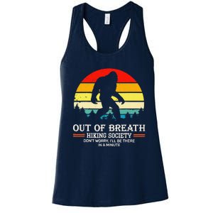 Bigfoot Out Of Breath Hiking Society Sasquatch Wilderness Women's Racerback Tank