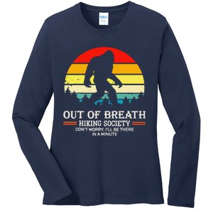 Bigfoot Out Of Breath Hiking Society Sasquatch Wilderness Ladies Long Sleeve Shirt