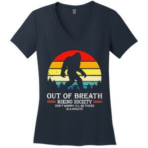 Bigfoot Out Of Breath Hiking Society Sasquatch Wilderness Women's V-Neck T-Shirt