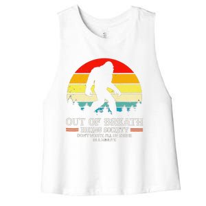 Bigfoot Out Of Breath Hiking Society Sasquatch Wilderness Women's Racerback Cropped Tank