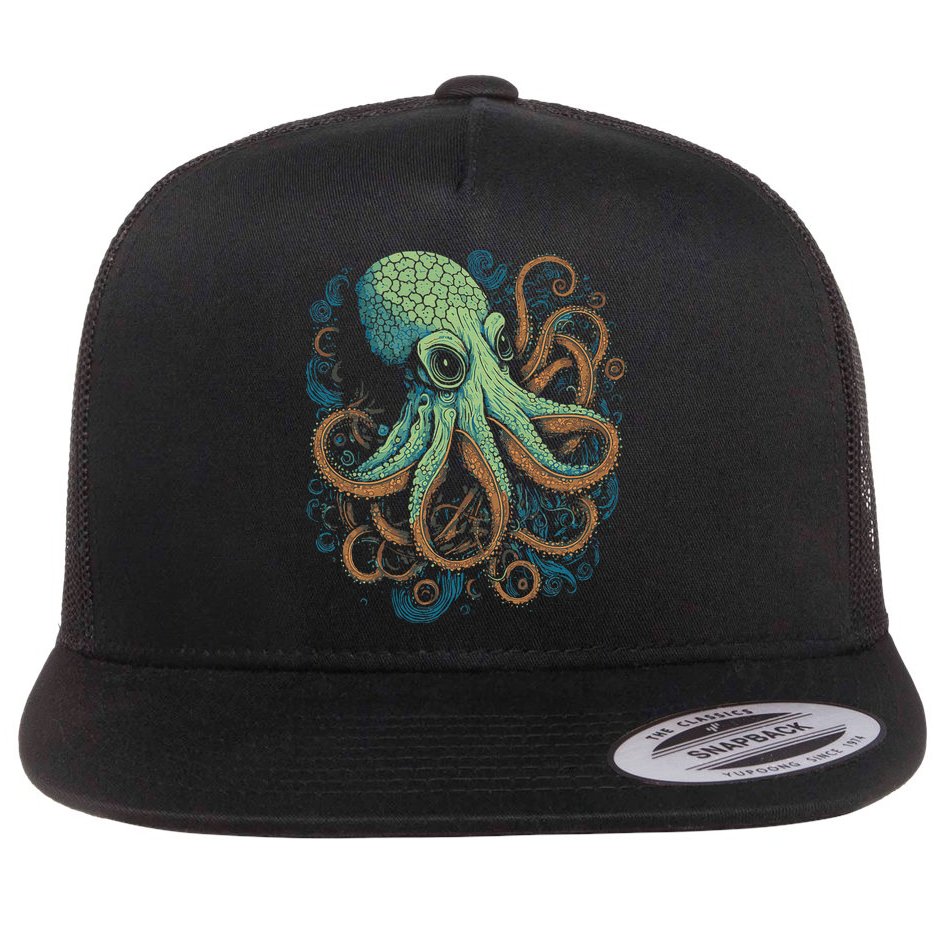 Beautiful Octopus Ocean Animal Lover Artistic Graphic Flat Bill Trucker Hat