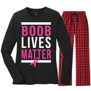 Boob Lives Matter Breast Cancer Awareness Women's Long Sleeve Flannel Pajama Set 