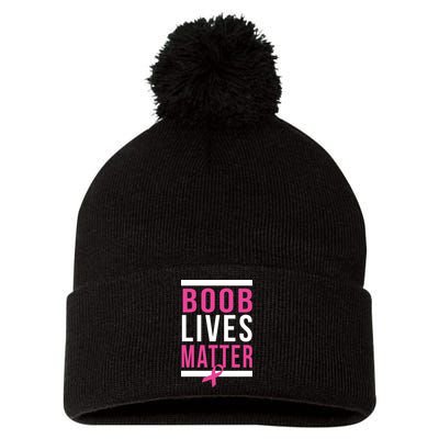 Boob Lives Matter Breast Cancer Awareness Pom Pom 12in Knit Beanie