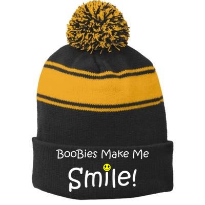 Boobies Make Me Smile Stripe Pom Pom Beanie