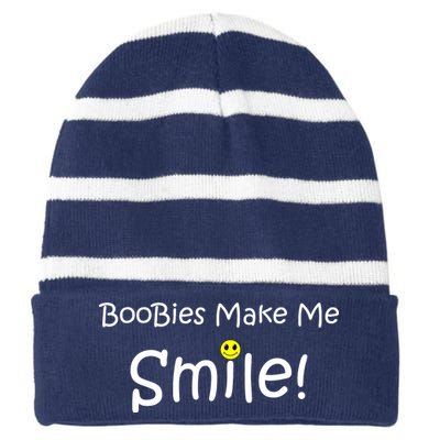 Boobies Make Me Smile Striped Beanie with Solid Band