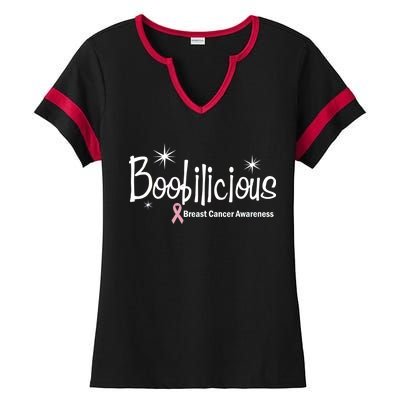 Boobilicious Breast Cancer Awareness Ladies Halftime Notch Neck Tee