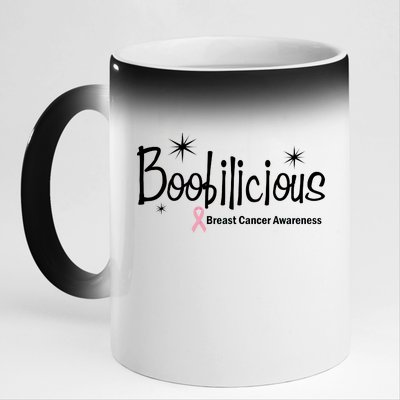 Boobilicious Breast Cancer Awareness 11oz Black Color Changing Mug