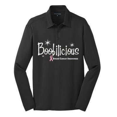 Boobilicious Breast Cancer Awareness Silk Touch Performance Long Sleeve Polo