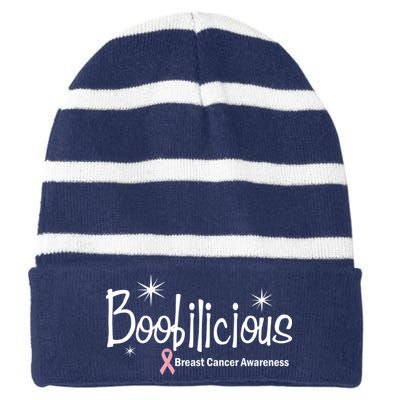 Boobilicious Breast Cancer Awareness Striped Beanie with Solid Band