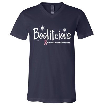 Boobilicious Breast Cancer Awareness V-Neck T-Shirt