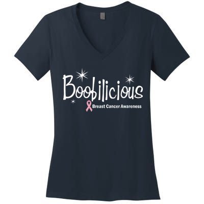 Boobilicious Breast Cancer Awareness Women's V-Neck T-Shirt