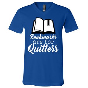 Book Lovers - Bookmarks Are For Quitters V-Neck T-Shirt