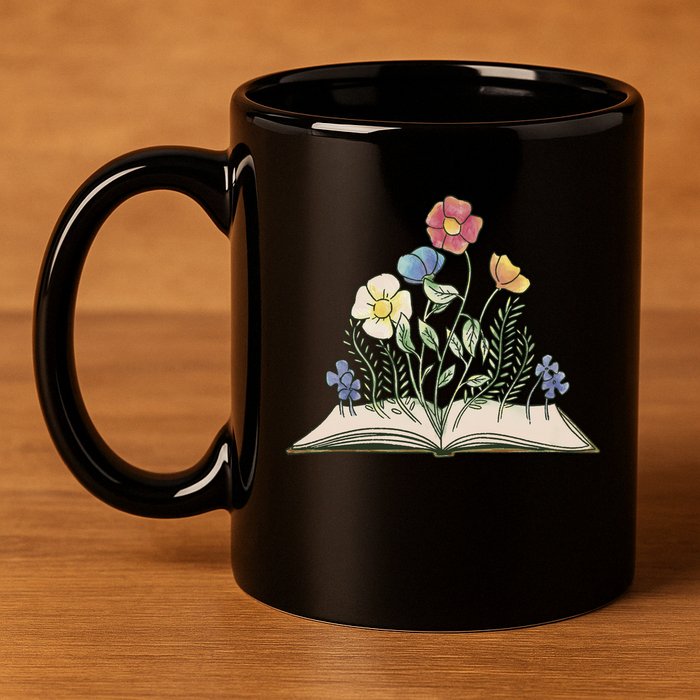 Book With Flowers 11oz C Handle Ceramic Mug