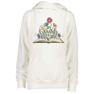 Book With Flowers Womens Funnel Neck Pullover Hood