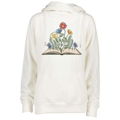 Book With Flowers Womens Funnel Neck Pullover Hood