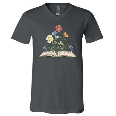 Book With Flowers V-Neck T-Shirt