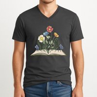 Book With Flowers V-Neck T-Shirt