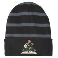 Book With Flowers Striped Beanie with Solid Band