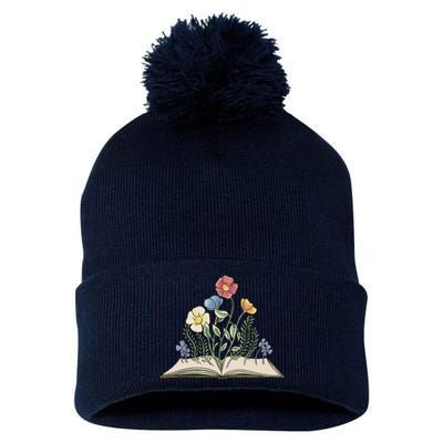 Book With Flowers Pom Pom 12in Knit Beanie