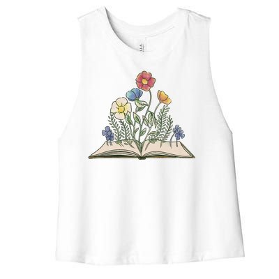 Book With Flowers Women's Racerback Cropped Tank