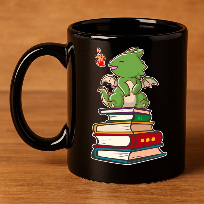 Book-Wrym Kawii Dragon 11oz C Handle Ceramic Mug