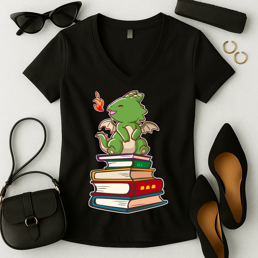 Book-Wrym Kawii Dragon Women's V-Neck T-Shirt