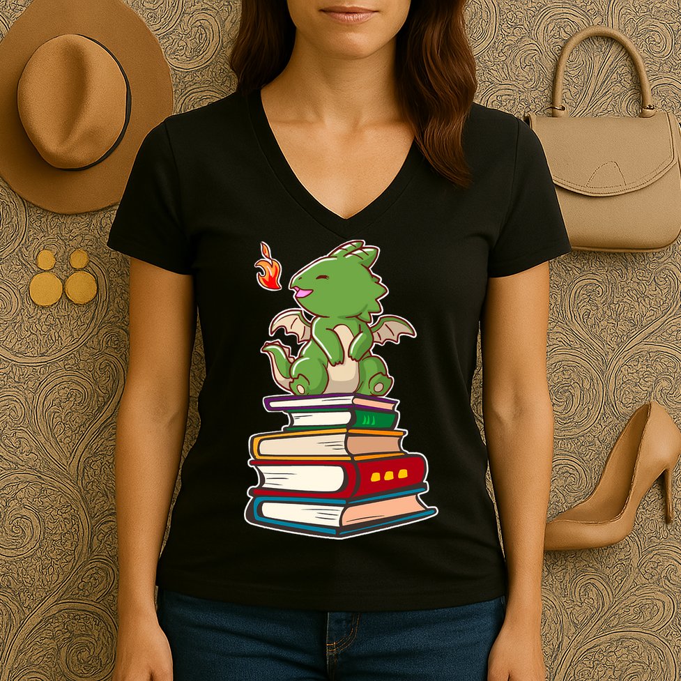 Book-Wrym Kawii Dragon Women's V-Neck T-Shirt