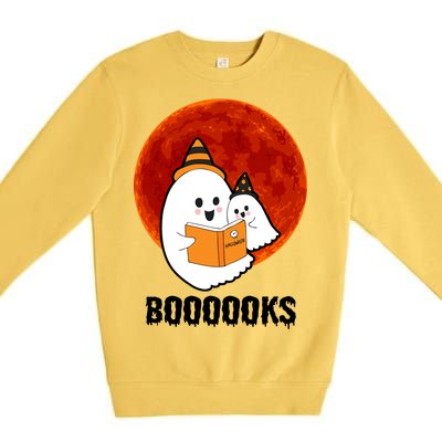 Boooooks Funny Cute Halloween Book Premium Crewneck Sweatshirt