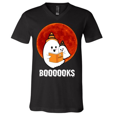 Boooooks Funny Cute Halloween Book V-Neck T-Shirt