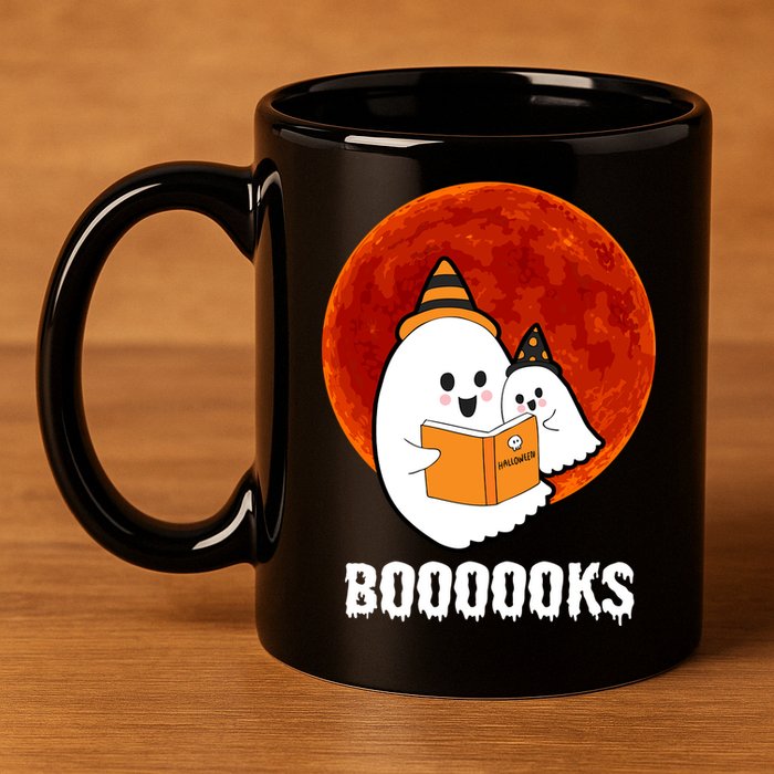 Boooooks Funny Cute Halloween Book 11oz C Handle Ceramic Mug