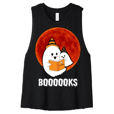 Boooooks Funny Cute Halloween Book Women's Racerback Cropped Tank