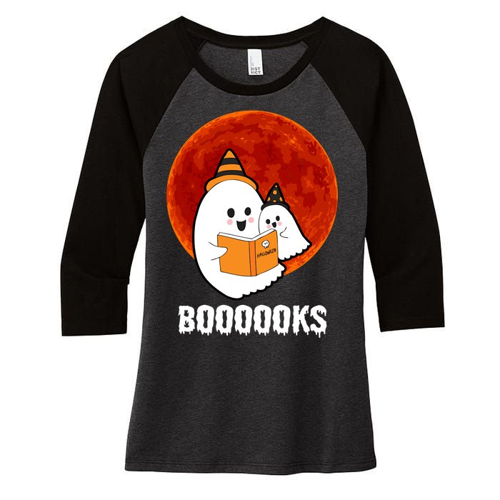 Boooooks Funny Cute Halloween Book Women's Tri-Blend 3/4-Sleeve Raglan Shirt