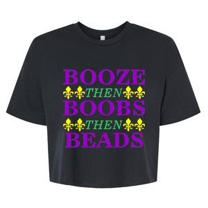 Booze then Boobs then Beads Mardi Gras New Orleans Bella+Canvas Jersey Crop Tee