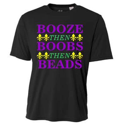 Booze then Boobs then Beads Mardi Gras New Orleans Cooling Performance Crew T-Shirt