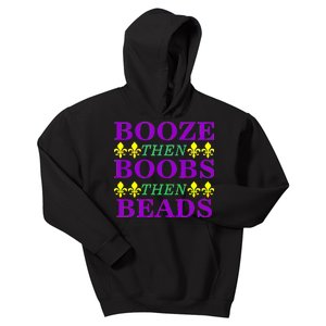 Booze then Boobs then Beads Mardi Gras New Orleans Kids Hoodie