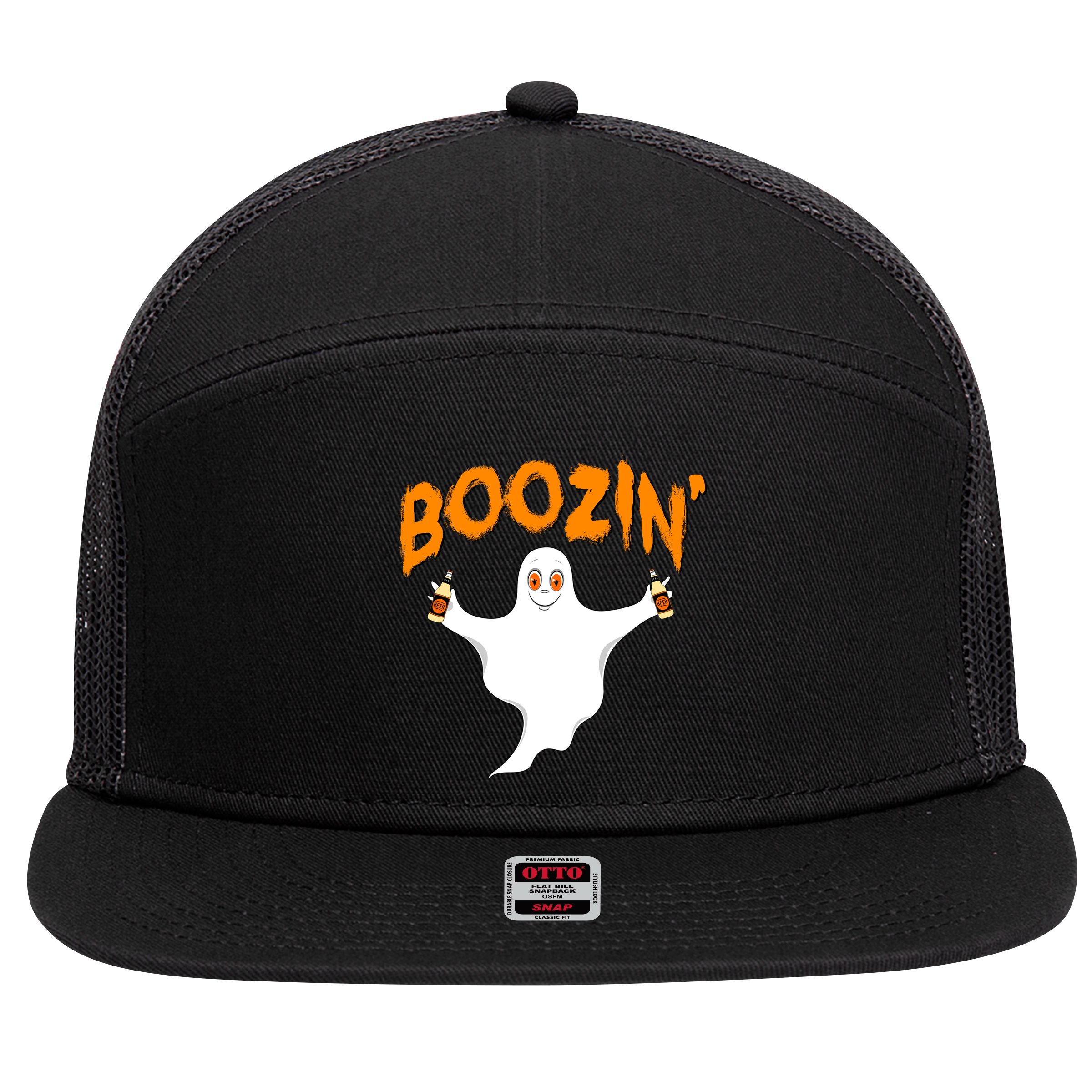 Boozin' Ghost With Beer 7 Panel Mesh Trucker Snapback Hat