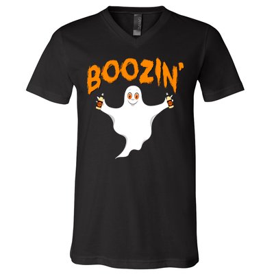 Boozin' Ghost With Beer V-Neck T-Shirt