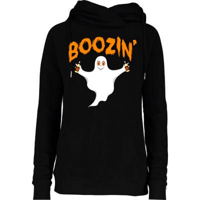 Boozin' Ghost With Beer Womens Funnel Neck Pullover Hood