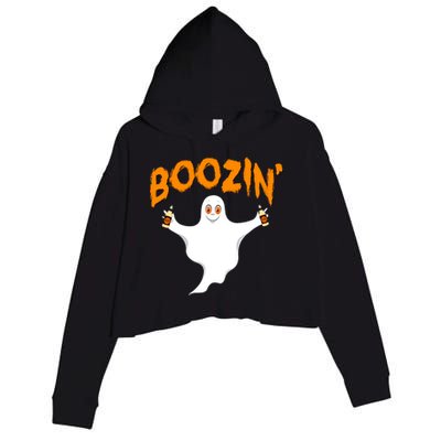 Boozin' Ghost With Beer Crop Fleece Hoodie