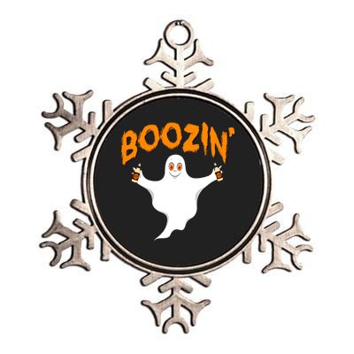 Boozin' Ghost With Beer Metallic Star Ornament