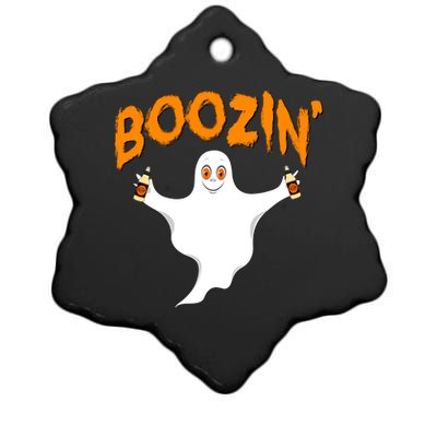 Boozin' Ghost With Beer Ceramic Star Ornament