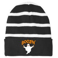 Boozin' Ghost With Beer Striped Beanie with Solid Band