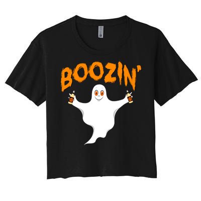 Boozin' Ghost With Beer Women's Crop Top Tee