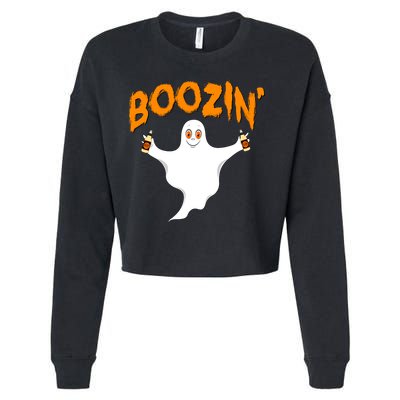 Boozin' Ghost With Beer Cropped Pullover Crew