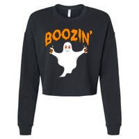 Boozin' Ghost With Beer Cropped Pullover Crew