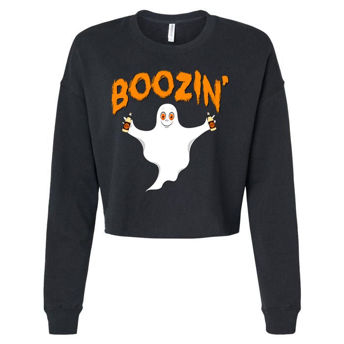 Boozin' Ghost With Beer Cropped Pullover Crew