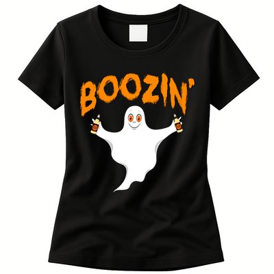 Boozin' Ghost With Beer Womens T-Shirt